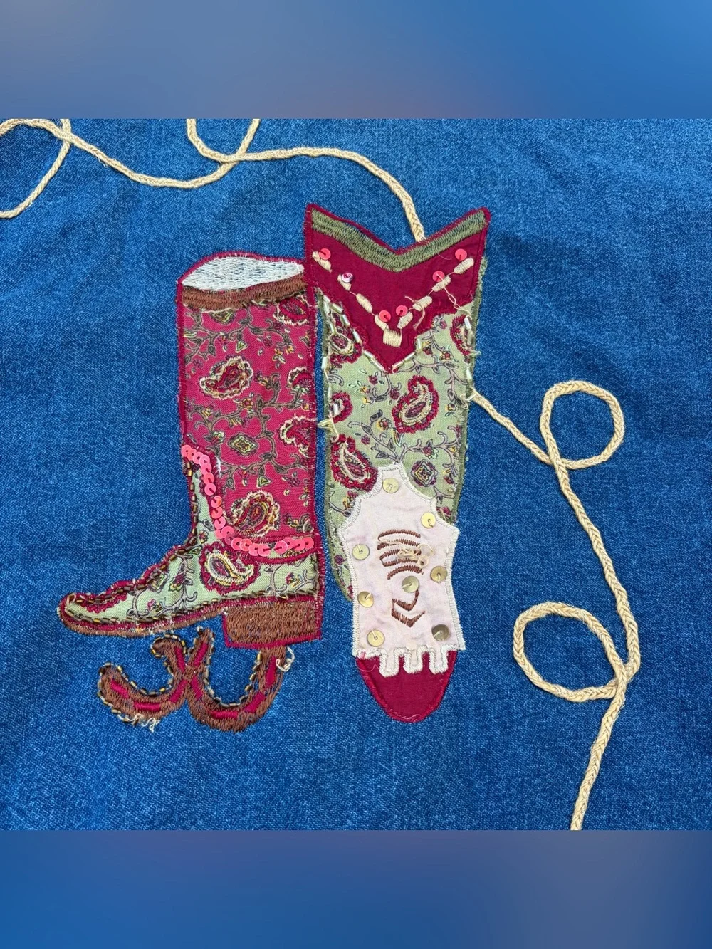 SOLD Vintage Tantrums Cowgirl Patchwork Denim Jacket Sequin Beaded Western - Picture 5 of 7